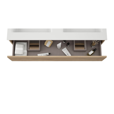 Adema Chaci Badkameronderkast -met brauer fine stone topblad 120cm - 2 lades - greeploos - kaneel - OUTLET UDEN