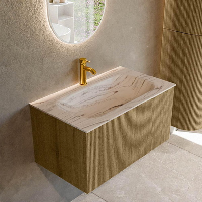 MONDIAZ KURVE-DLUX Meuble de salle de bains 80cm couleur Dusk avec 1 tiroir et 0 porte. Lavabo BIG SMALL Central 1 trou de robinet Nata.