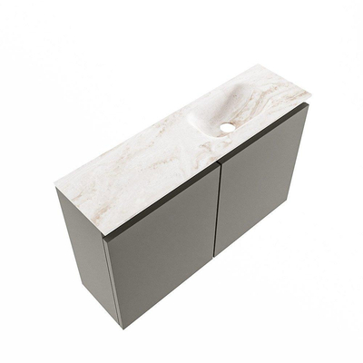 MONDIAZ TURE-DLUX meuble WC 80cm Smoke. EDEN lavabo Frappe position droite. Sans trou de robinet.