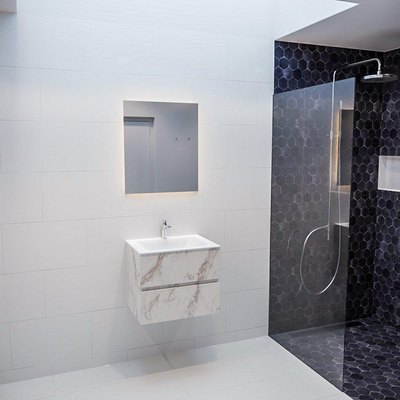 Mondiaz VICA ensemble de meuble de salle de bain - 60cm - meuble sous-vasque carrara - 2 tiroirs - lavabo cloud milieu - 1 trou de robinet - miroir LED - version XL 60cm de haut