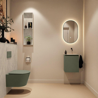 MONDIAZ TURE-DLUX Meuble de toilettes 40cm Army. Lavabo EDEN Opalo position droite. Sans trou de robinet.