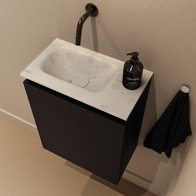 MONDIAZ TURE-DLUX Meuble de toilettes 40 cm Urban. Lavabo EDEN Opalo position gauche. Sans trou de robinet.