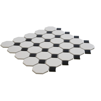 La Mosaic Factory Paris carreau mosaïque - 29,5x29,5cm - carrelage mural et de sol - Octogonal - Porcelaine Blanc et Noir mat/brillant