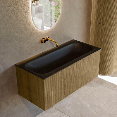 Ensemble de meuble de salle de bain Mondiaz KURVE - 100x46x40cm - 1 tiroir - lavabo en solid surface - milieu - sans trou de robinet - Dusk