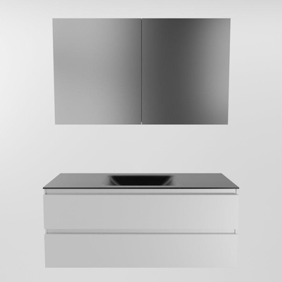 Mondiaz Aivy badmeubelset - 120x45x50cm - 0 kraangaten - 1 wasbak urban Solid surface - Midden - 2 lades - Met spiegelkast - MDF Talc