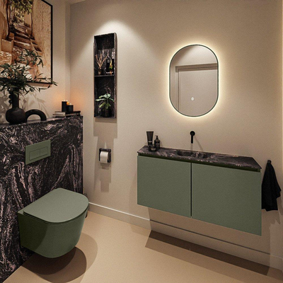 MONDIAZ TURE-DLUX meuble WC 100 cm Army. EDEN lavabo Lava position milieu. Sans trou de robinet.