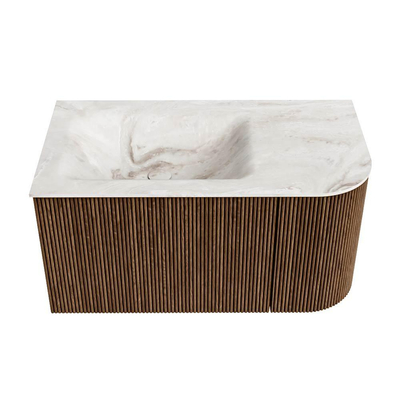 MONDIAZ KURVE-DLUX 85cm Meuble salle de bain avec module 25 D - couleur Walnut - 1 tiroir - 1 porte - vasque CLOUD gauche - sans trou de robinet - couleur Frappe