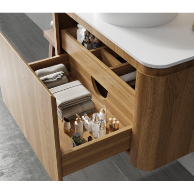 Saniclass Terra Ensemble meuble de salle de bains - 80cm - 2 tiroirs - coins arrondis - 1 vasque - sans trou de robinet - sandwood (chêne clair)