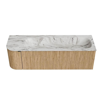 MONDIAZ KURVE-DLUX meuble de salle de bains 145 cm avec module 25 L couleur Oak avec 1 tiroir et 1 porte. Lavabo BIG LARGE à droite 1 trou de robinet couleur Glace.