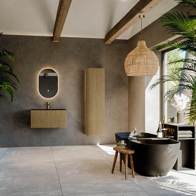 Ensemble de meuble Mondiaz KURVE - 80x46x40cm - 1 tiroir - lavabo en solid surface - centre - 1 trou de robinet - Dusk