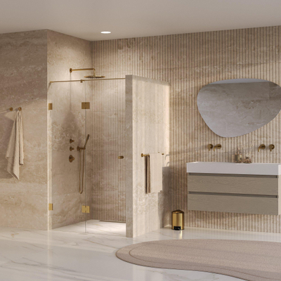 BRAUER Void Carving Porte de niche - 2 pièces - 110x200cm - porte battante en verre 60cm - revêtement verre - réversible - verre clair - PVD or brossé