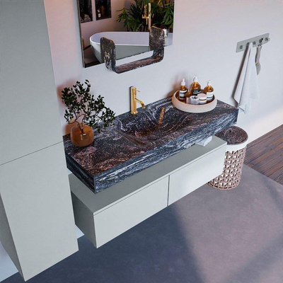 Mondiaz ALAN-DLUX Ensemble de meuble - 120cm - meuble Clay mat - 2 tiroirs - Lavabo Cloud Lava suspendu - vasque Centre - 1 trou de robinet