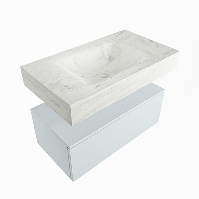 Mondiaz ALAN-DLUX Ensemble de meuble - 80cm - meuble Clay mat - 1 tiroir - Lavabo Cloud Opalo suspendu - vasque Centre - 0 trous de robinet