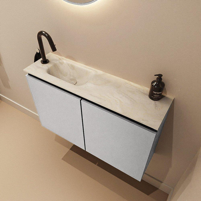 MONDIAZ TURE-DLUX 80cm toiletmeubel Plata. EDEN wastafel Ostra positie links. Met 1 kraangat.
