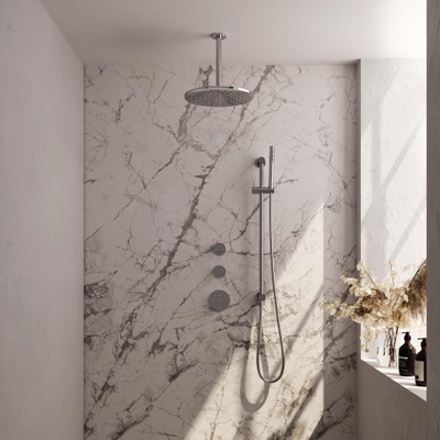 Brauer Chrome Edition Ensemble de douche de tête encastré - douche de tête 30cm - bras de plafond 20cm - 3 boutons lisses - douchette barre 1 jet - chrome