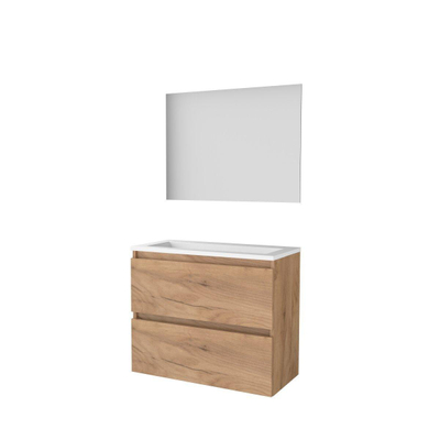 Basic-Line Ultimate 39 ensemble de meubles de salle de bain 80x39cm sans poignée 2 tiroirs lavabo acrylique 0 trous de robinetterie miroir éclairage mfc whisky oak