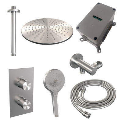 Brauer Brushed Edition Ensemble de douche pluie encastré - pomme de douche 30 cm - 2 fonctions - - inclus élément encastré - douchette ronde 3 jets - inox brossé PVD