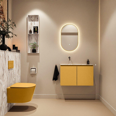 MONDIAZ TURE-DLUX 80cm toiletmeubel Ocher. EDEN wastafel Glace positie links. Zonder kraangat.