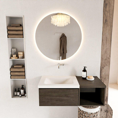 MONDIAZ BUKLA Meuble de salle de bains 100cm avec module ouvert 40 couleur Dark Brown avec 1 tiroir. Vasque CLOUD gauche 0 trous de robinet couleur Talc.