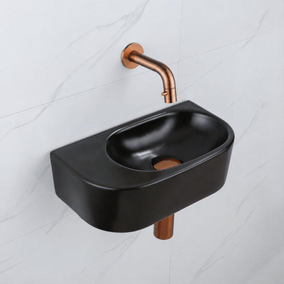 QeramiQ Fuente fonteinset – halfrond – 40x21.5x12 cm – zonder kraangat – geborsteld koperen kraan