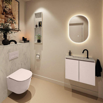 MONDIAZ TURE-DLUX Meuble toilette - 60cm - Rosee - EDEN - vasque Opalo - position centrale - 1 trou de robinet