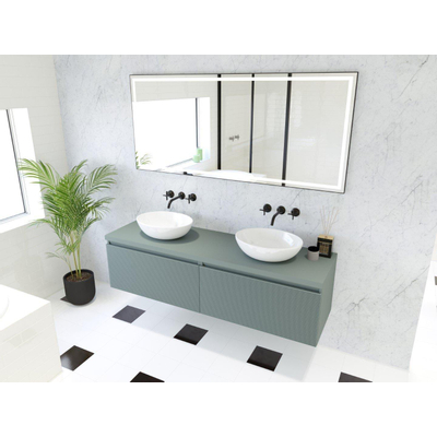 HR Matrix ensemble de meubles de salle de bain 3d 160cm 2 tiroirs sans poignée avec bande de poignée en couleur petrol matt avec dessus petrol matt