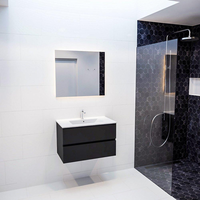 MONDIAZ VICA Badkamermeubelset - 80cm - 2 lades - wasbak Denia midden - 1 kraangat - keramiek urban