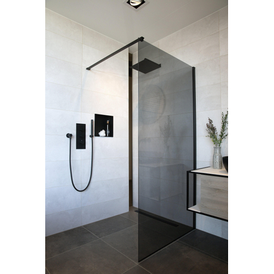 Plieger Panorama Paroi de douche 6mm 118/120x200cm sans barre avec fixation Noir/verre gris fumé