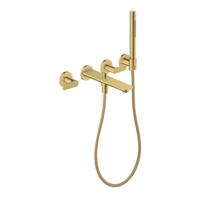 Hansgrohe Axor Citterio C afbouwdeel v. 4-gats inbouw badkraan wandmontage m. handdouche en cubic cutvoorsprong 22.2cm - polished gold optic