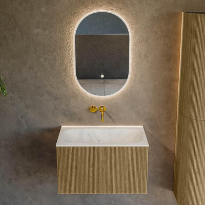 Mondiaz KURVE-DLUX Badkamermeubelset - 70x46x40cm - 1 lade - wastafel solid surface - midden - zonder kraangat - Dusk