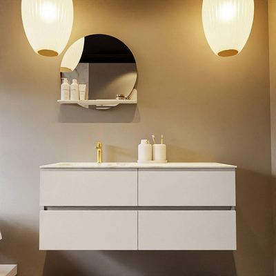 Mondiaz VICA-DLUX ensemble de meuble de salle de bain - 120cm - meuble sous-vasque lin - 4 tiroirs - lavabo encastrée nuage gauche - 1 trou de robinet - version haute de 60cm - frape