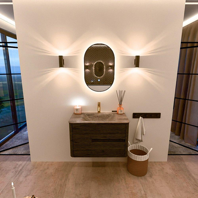 Mondiaz CIRO-DLUX Badkamermeubelset - 80x45x50cm - Solid surface wastafel Oza - 1 wasbak Midden - 1 kraangat - 2 lades - Shadow