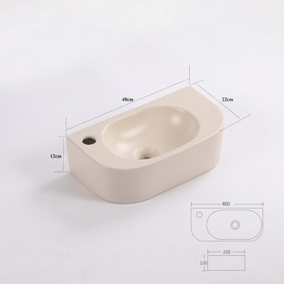 QeramiQ Pure Lavabo pour WC - 40x22x12 cm - lisse - demi-rond - trou de robinet a gauche - ceramique - lin
