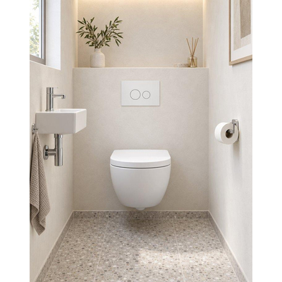 QeramiQ Dely Swirl Compact Toiletset - inbouwreservoir QeramiQ flush - 25mm zitting - metalen bedieningsplaat mat wit - ronde knoppen - mat wit
