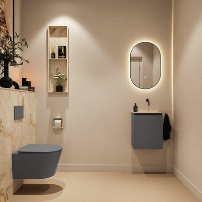 MONDIAZ TURE-DLUX Meuble de toilettes 40 cm Dark Grey. EDEN lavabo Frappe position à droite. Sans trou de robinet.