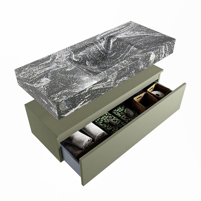 Mondiaz ALAN-DLUX Ensemble de meuble - 110cm - meuble Army mat - 1 tiroir - Lavabo Cloud Lava suspendu - vasque Centre - 0 trous de robinet