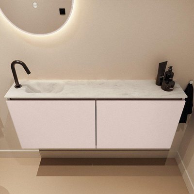 MONDIAZ TURE-DLUX Meuble toilette - 120cm - Rosee - EDEN - vasque Opalo - position gauche - 1 trou de robinet