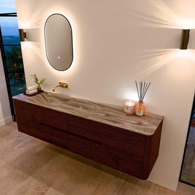 Mondiaz CIRO-DLUX Badkamermeubelset - 190x45x50cm - Solid surface wastafel Sombra - 1 wasbak Links - zonder kraangaten - 4 lades - Ruby