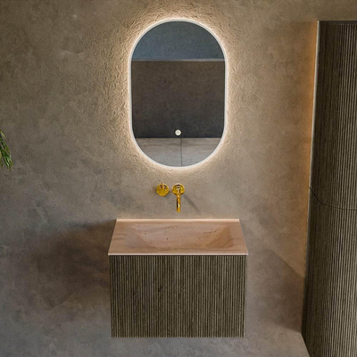 MONDIAZ KURVE-DLUX Meuble de salle de bains 60cm couleur Shadow avec 1 tiroir et 0 porte. Lavabo CLOUD Milieu sans trou de robinet Saba.