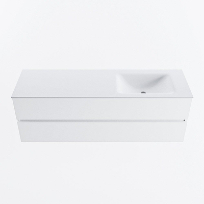 MONDIAZ VICA meuble sous lavabo 150cm Talc 2 tiroirs. Lavabo CLOUD droite 1 trou de robinet, couleur Talc.