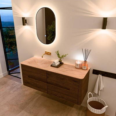 Mondiaz CIRO-DLUX Badkamermeubelset - 130x45x50cm - Solid surface wastafel Saba - 1 wasbak Links - zonder kraangaten - 4 lades - Dusk