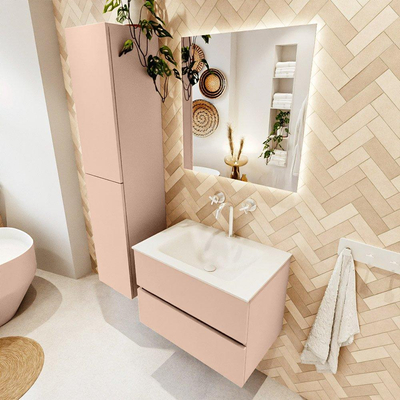 Mondiaz VICA Ensemble de meuble de salle de bain - 70cm - meuble sous vasque rosee - 2 tiroirs - lavabo cloud milieu - 1 trou de robinet - version haute de 60cm - talc