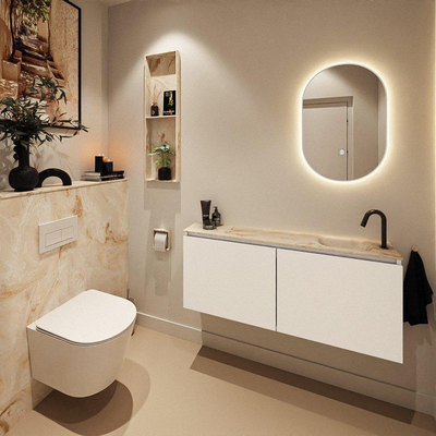 MONDIAZ TURE-DLUX Meuble WC 120 cm Talc. EDEN lavabo Frappe position droite. Avec 1 trou de robinet.