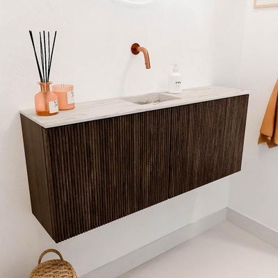Mondiaz JOYA-DLUX 100cm meuble de toilette - couleur Walnut - Lavabo FAYE position Milieu Sans trou de robinet couleur Nata.