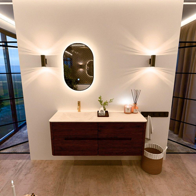 Mondiaz CIRO-DLUX Meuble de salle de bains - 130x45x50cm - Plan vasque Solid surface Meli - 1 vasque à gauche - 1 trou de robinetterie - 4 tiroirs - Ruby