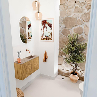 Mondiaz JOYA-DLUX 70cm toiletmeubel - kleur Oak - Wastafel FAYE positie Rechts Zonder kraangat kleur Arena.