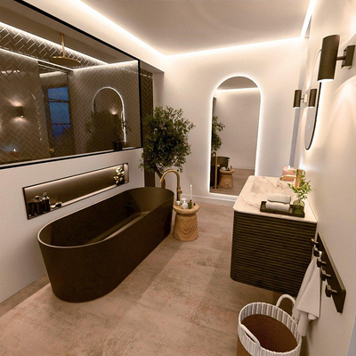Mondiaz CIRO-DLUX Ensemble de meuble de salle de bains - 110x45x50cm - Lavabo solid surface Frappe - 1 vasque à gauche - 1 trou de robinet - 2 tiroirs - Shadow
