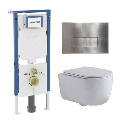 QeramiQ Dely Swirl Toiletset - 36.3x51.7cm - diepspoel - rimless - Geberit UP720 Duofix Sigma inbouwreservoir - slim zitting - steel bedieningsplaat - rechtehoekige knoppen - wit mat