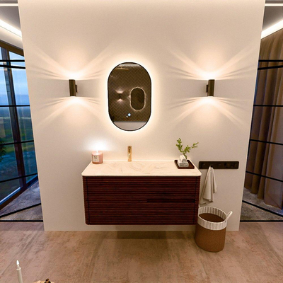 Mondiaz CIRO-DLUX Ensemble de meubles de salle de bains - 110x45x50cm - Lavabo solid surface Ostra - 1 vasque à gauche - 1 trou de robinetterie - 2 tiroirs - Ruby