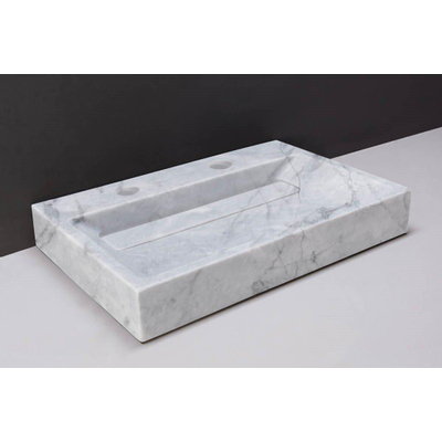 Forzalaqua Bellezza wastafel 80.5x51.5x9cm Rechthoek 2 kraangaten Natuursteen Carrara gepolijst